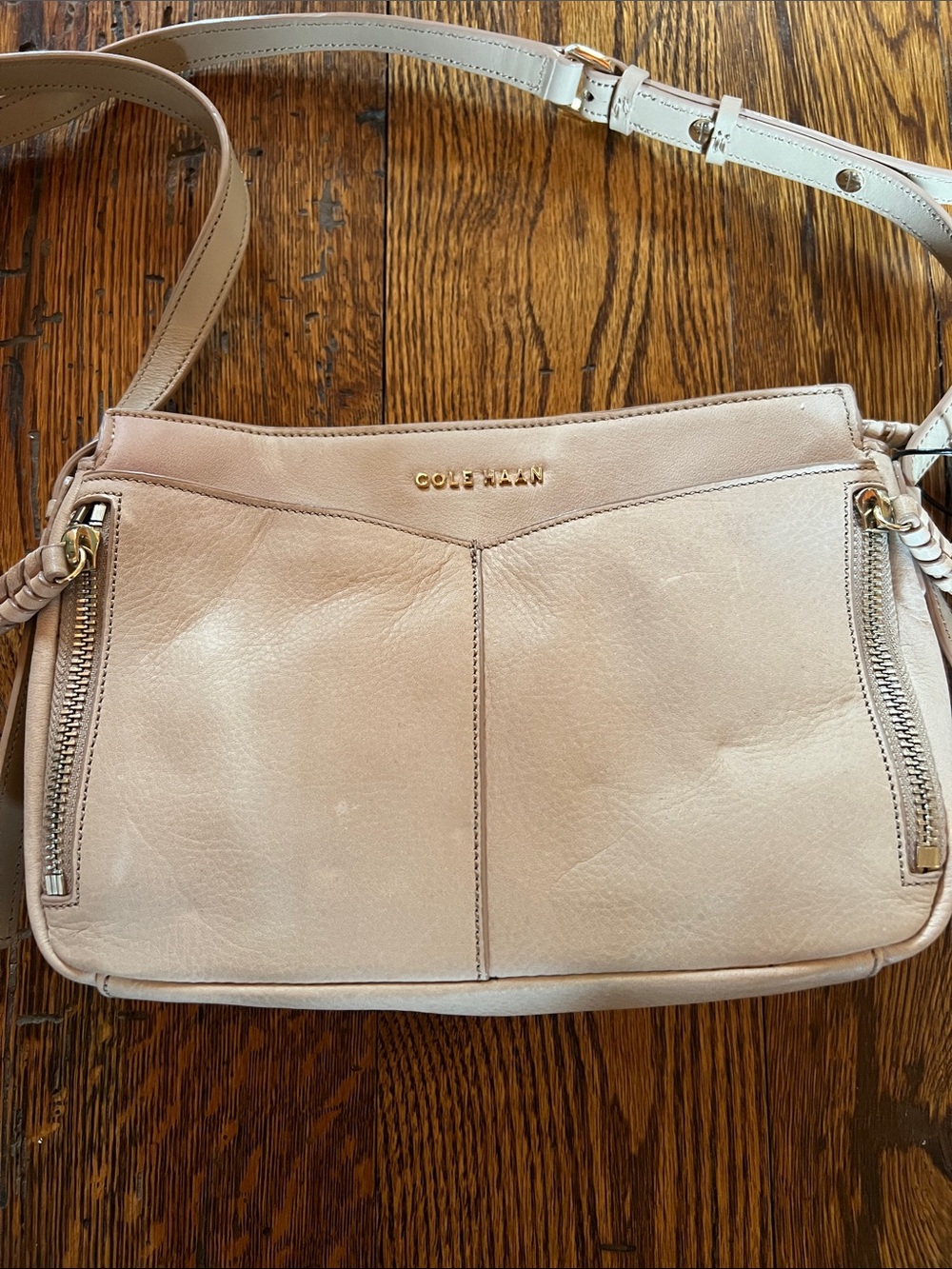 Cole Haan Leather Crossbody Cream with Gold Accents